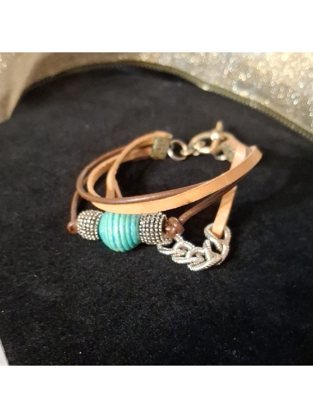 Brown and Wooden Turquoise Color Beaded Bracelet Toggle Clasp